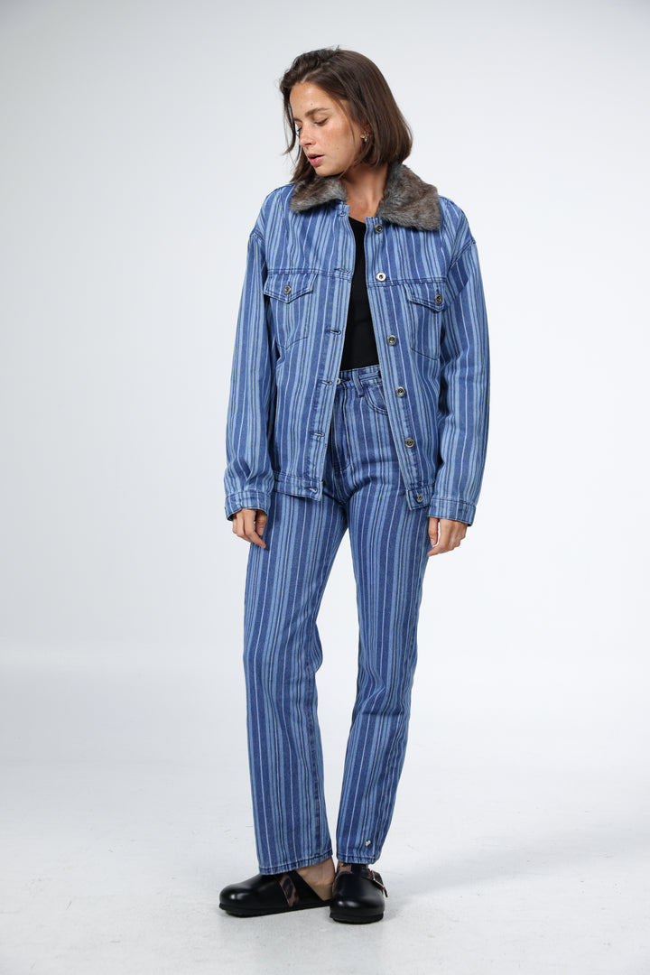 Farm Blue Striped Denim Jacket