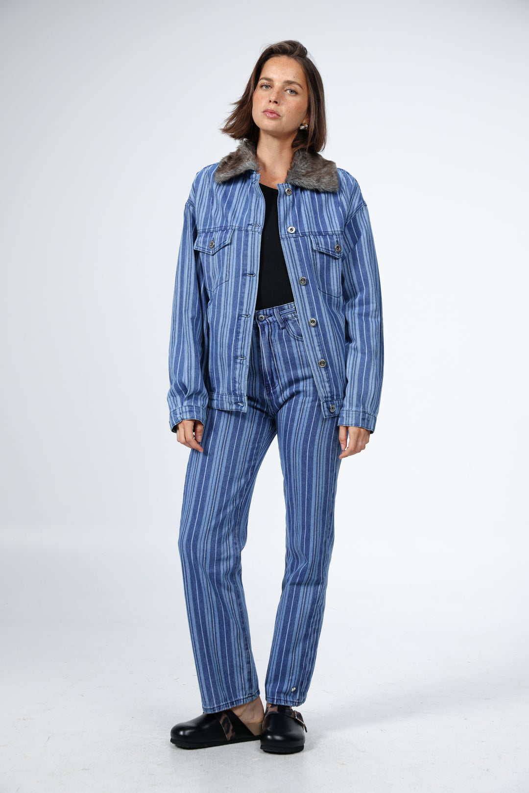 Farm Blue Striped Denim Jacket