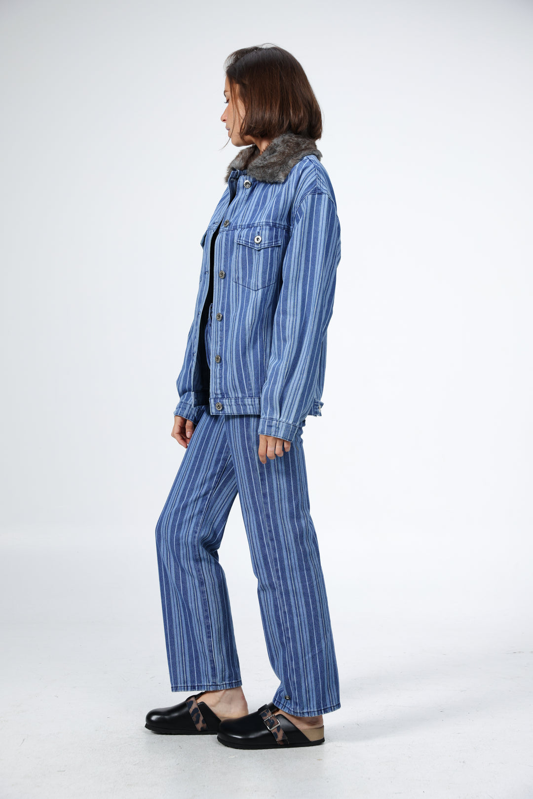 Farm Blue Striped Denim Jacket