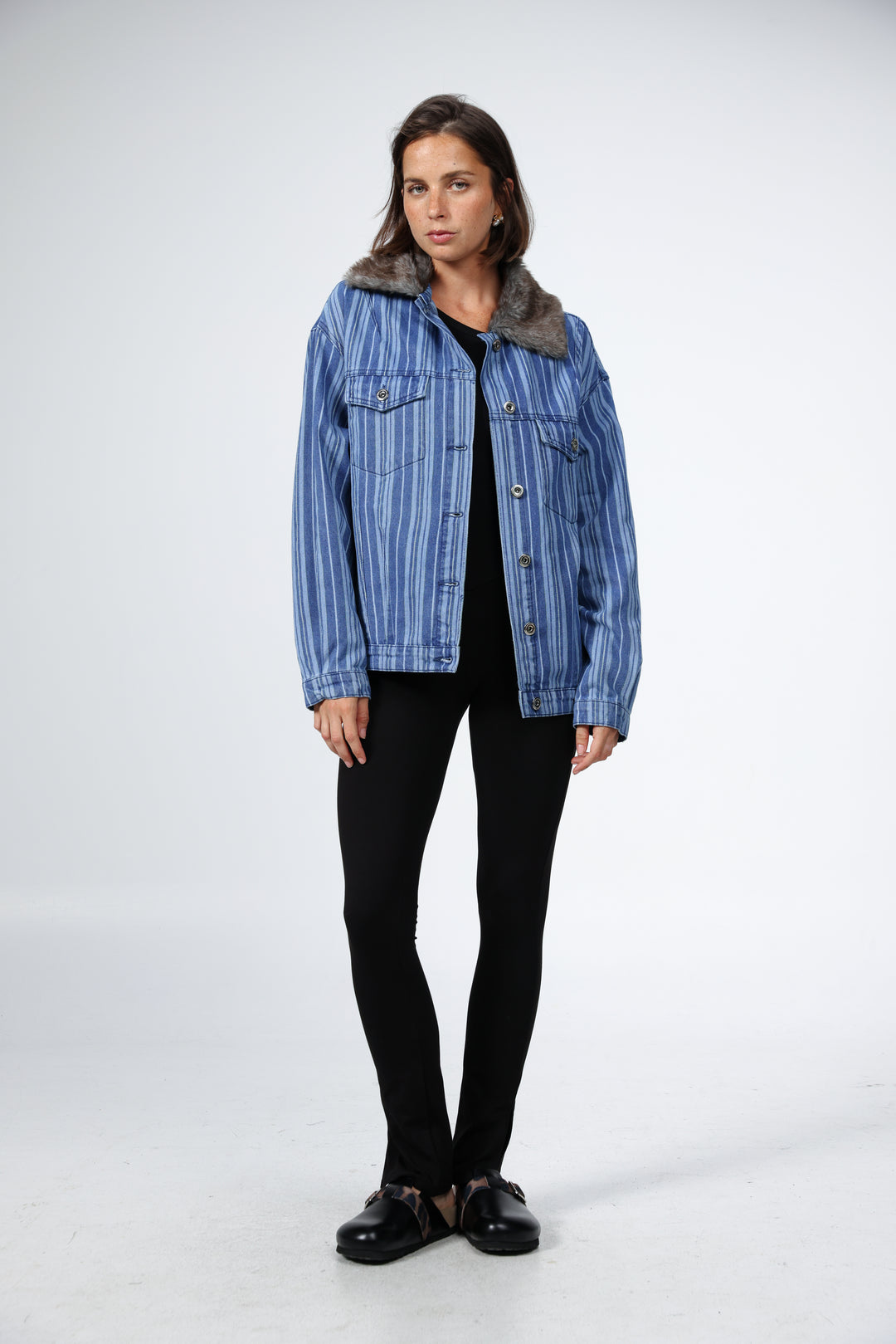 Farm Blue Striped Denim Jacket