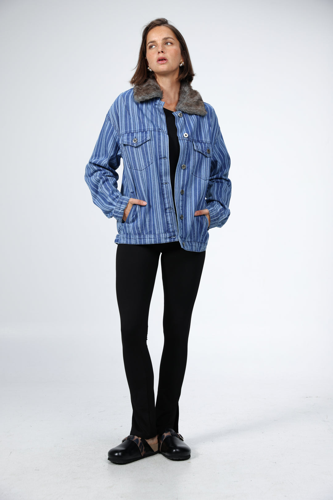 Farm Blue Striped Denim Jacket