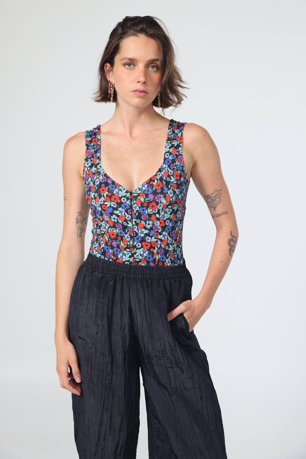 בגד גוף הדפס פרחים Corset Floral Bodysuit