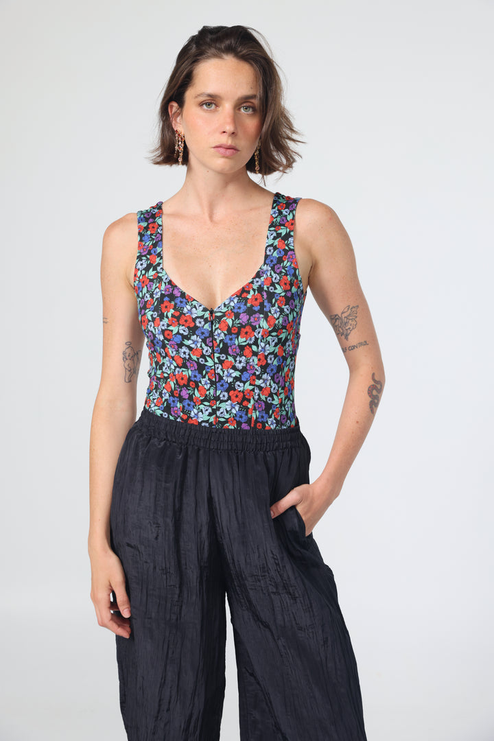 בגד גוף הדפס פרחים Corset Floral Bodysuit