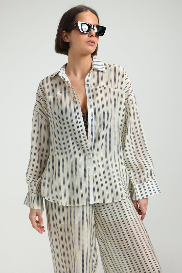 Fluid Cream Striped Shirt