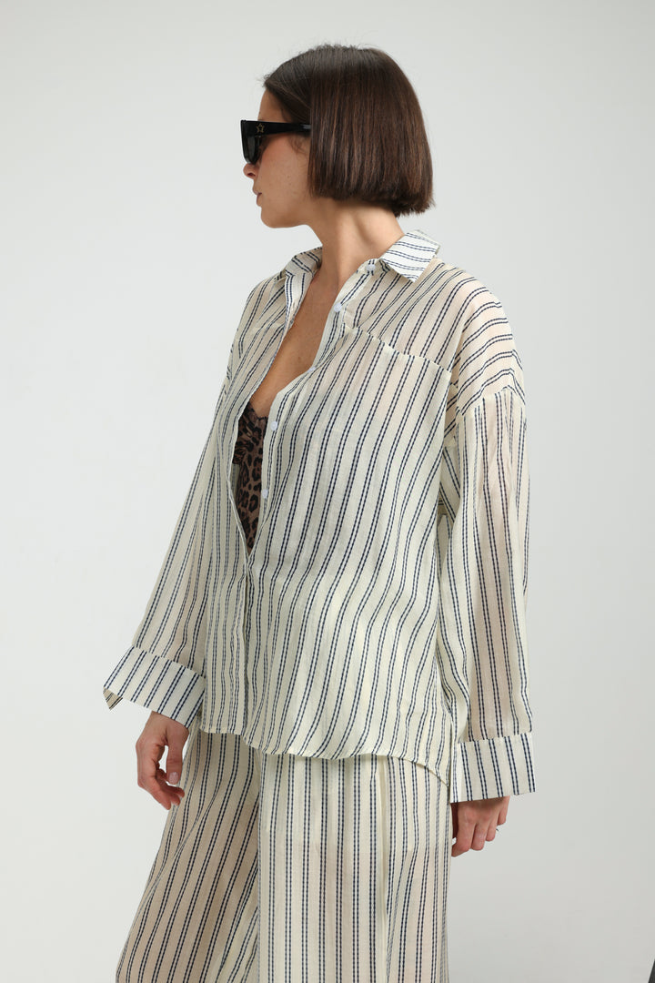 Fluid Cream Striped Shirt
