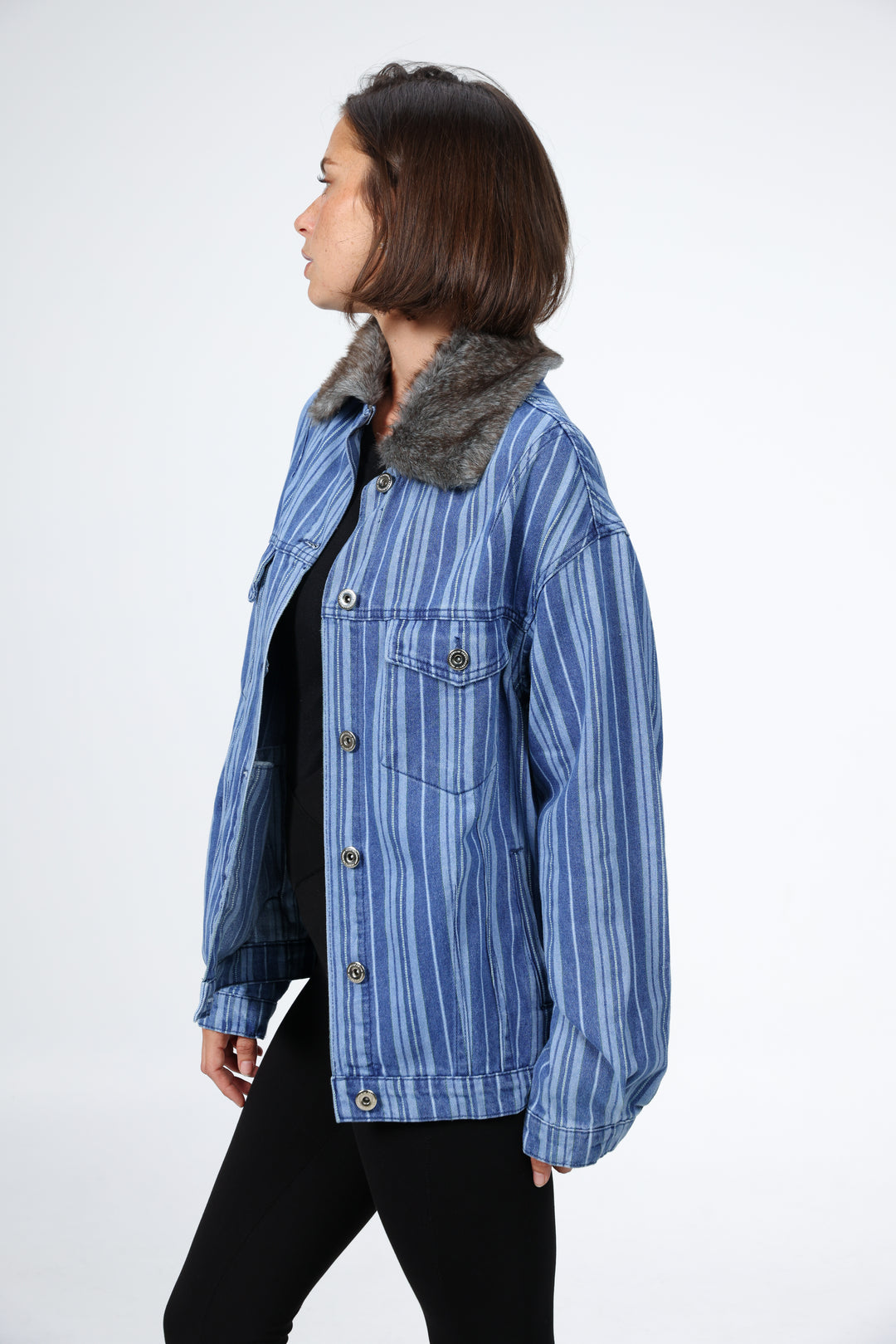 Farm Blue Striped Denim Jacket
