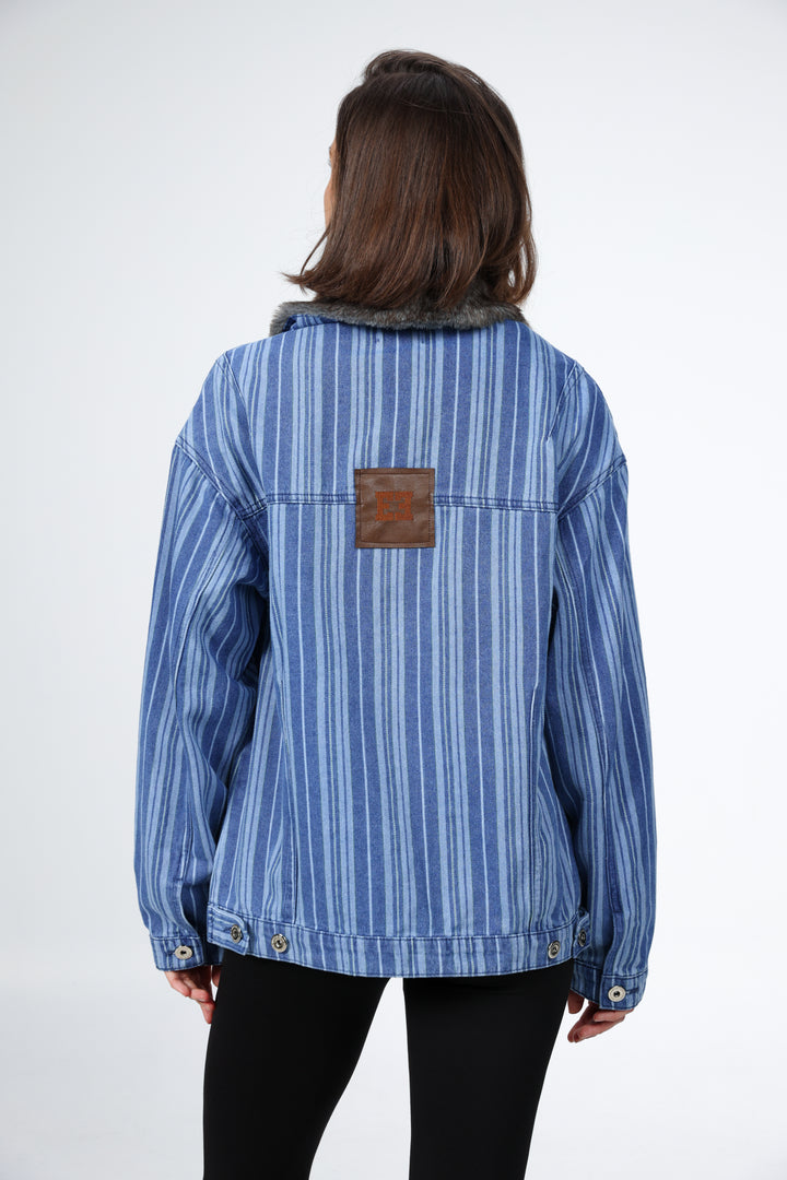 Farm Blue Striped Denim Jacket