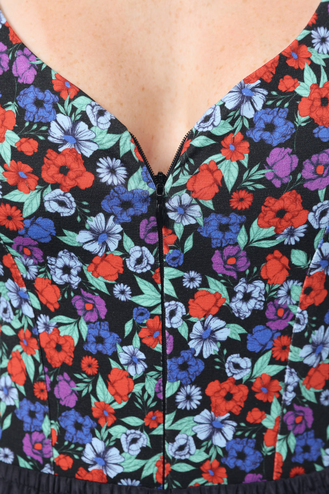 בגד גוף פרחוני עם רוכסן מחשוף Corset Floral Bodysuit