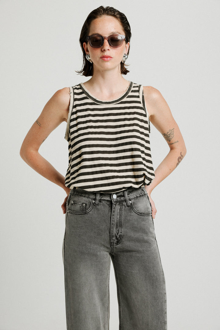 Vaycay Black Striped Tank