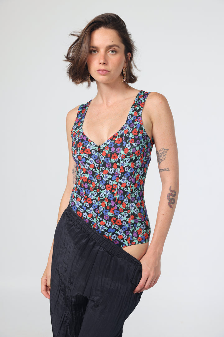 בגד גוף פרחוני לנשים Corset Floral Bodysuit 