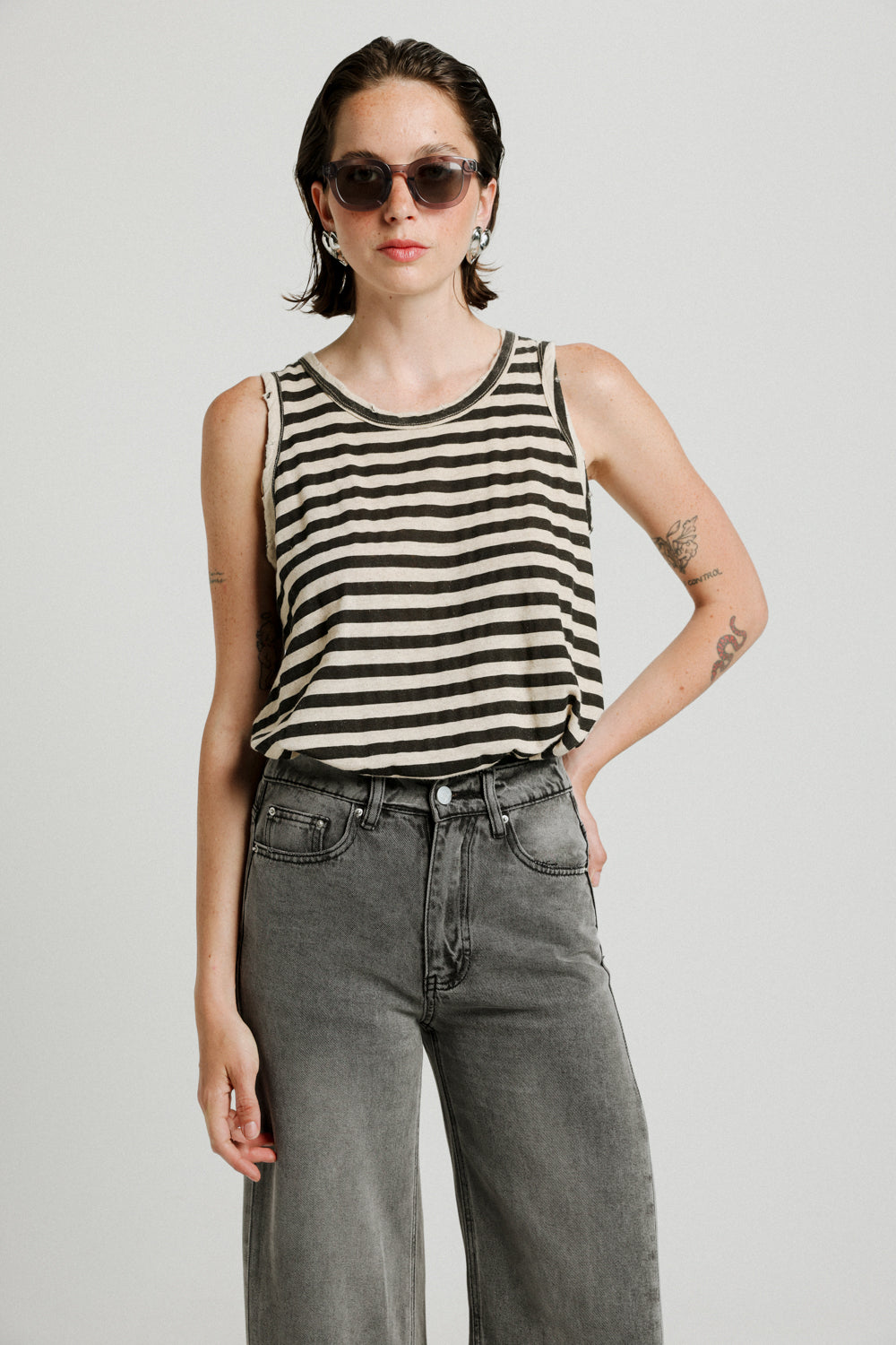 Vaycay Black Striped Tank