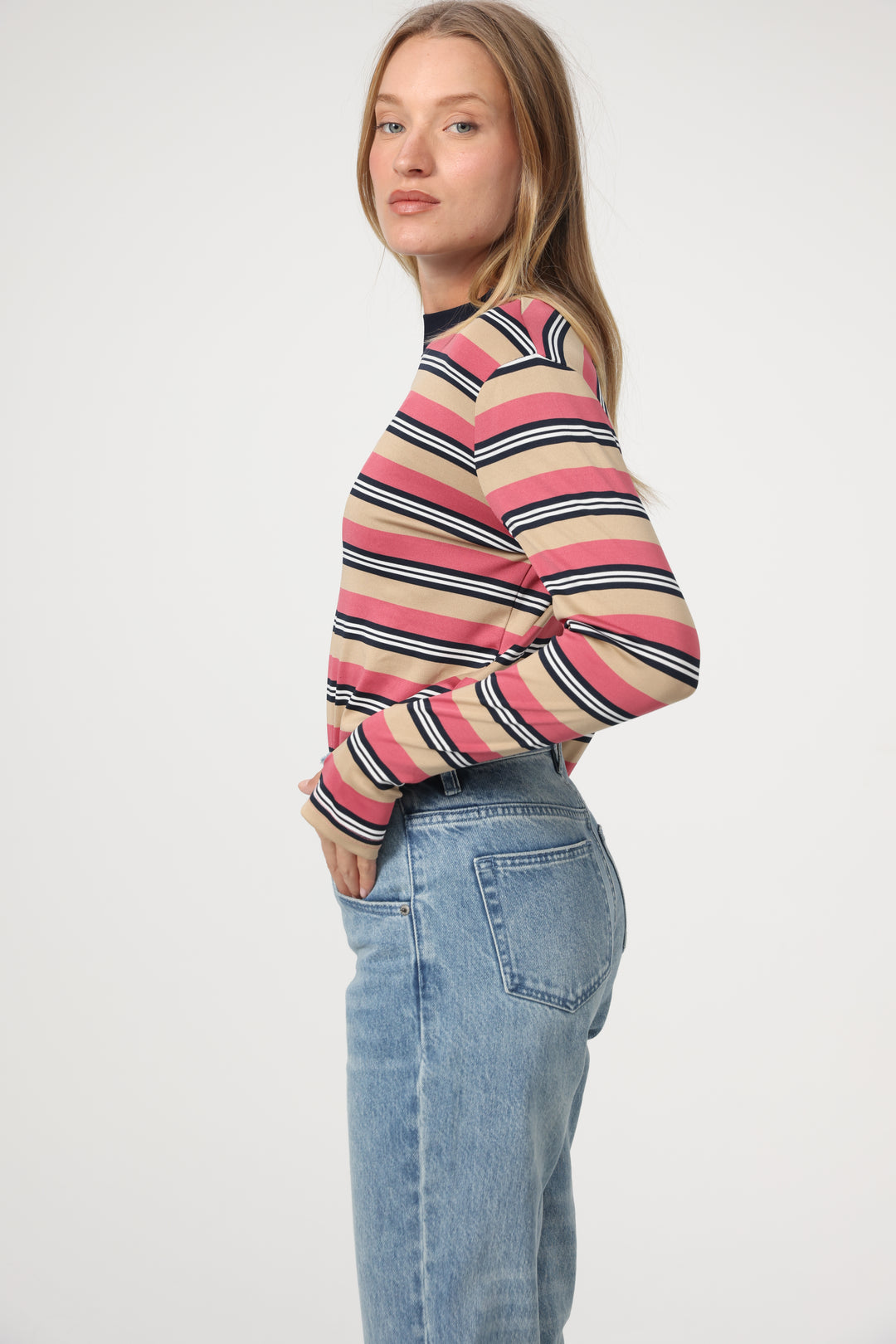 Rebase Beige Striped Shirt