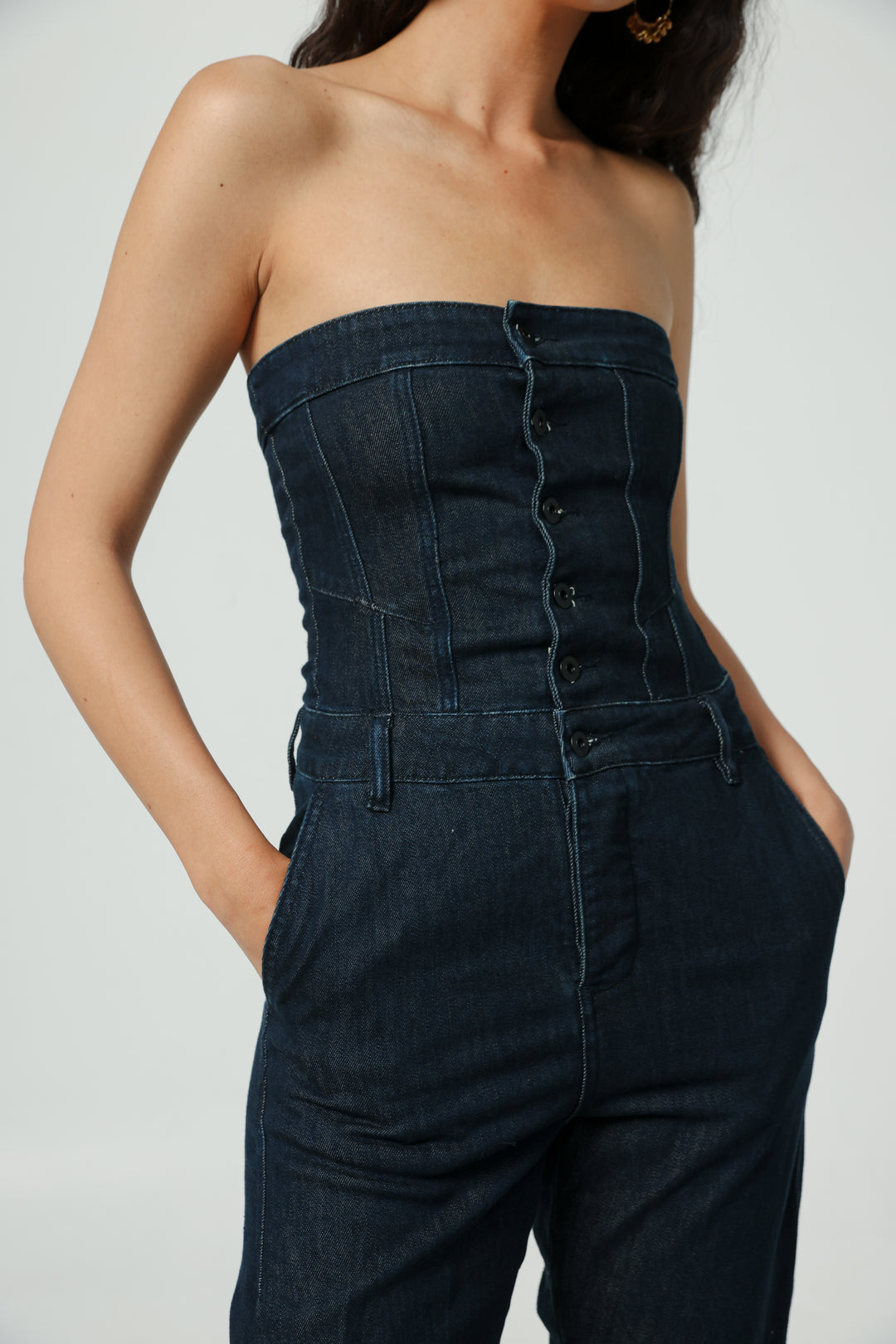 אוברול ג'ינס טופ מחוך Star 488 Dark Denim Jumpsuit