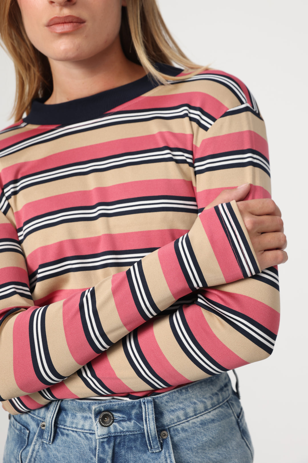 Rebase Beige Striped Shirt