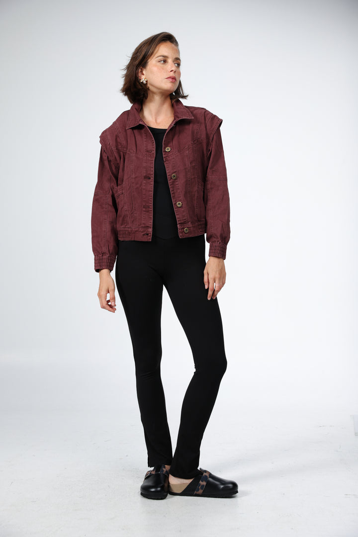 ז'קט לנשים צבע יין אדום פואטי Poetry Wine Denim Jacket
