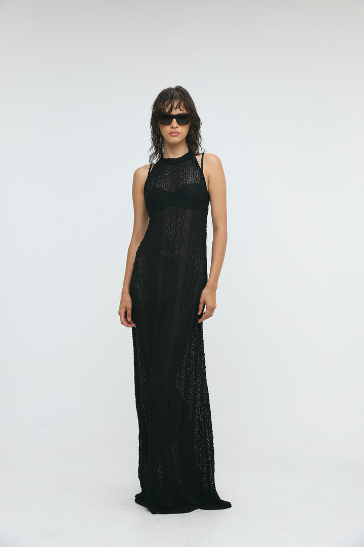 Ibiza Black Lace Halter Dress