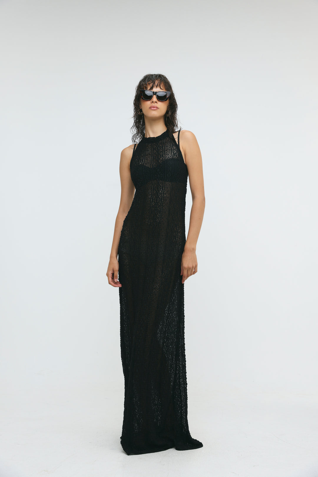 Ibiza Black Lace Halter Dress