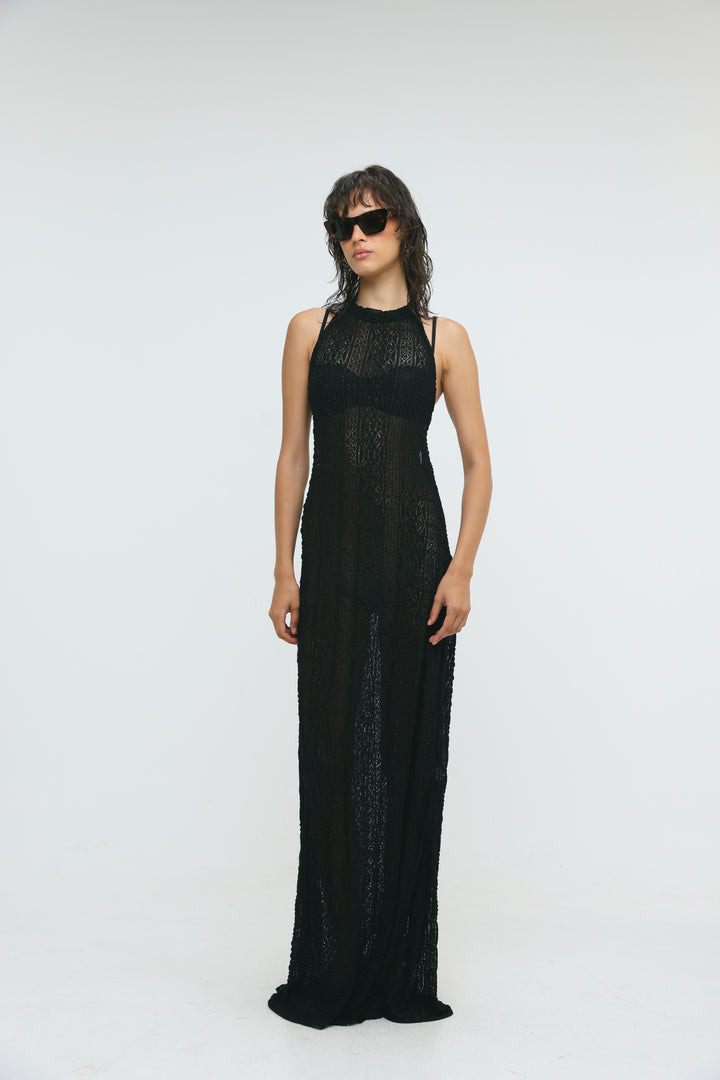 Ibiza Black Lace Halter Dress