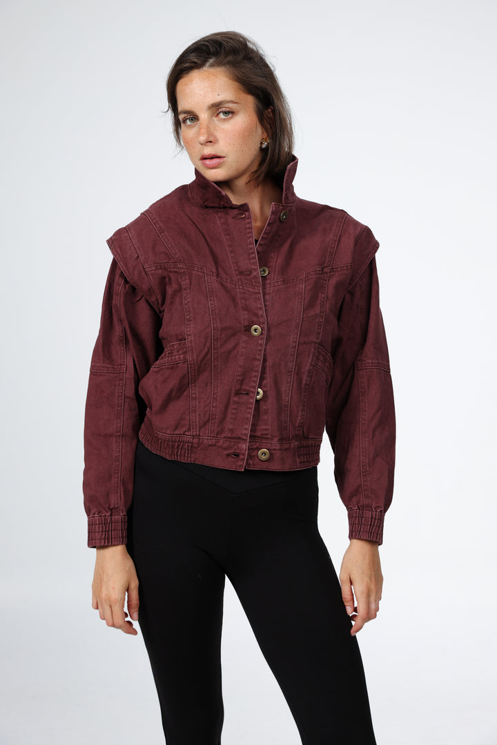 ז'קט איכותי בצבע אדום לנשים Poetry Wine Denim Jacket