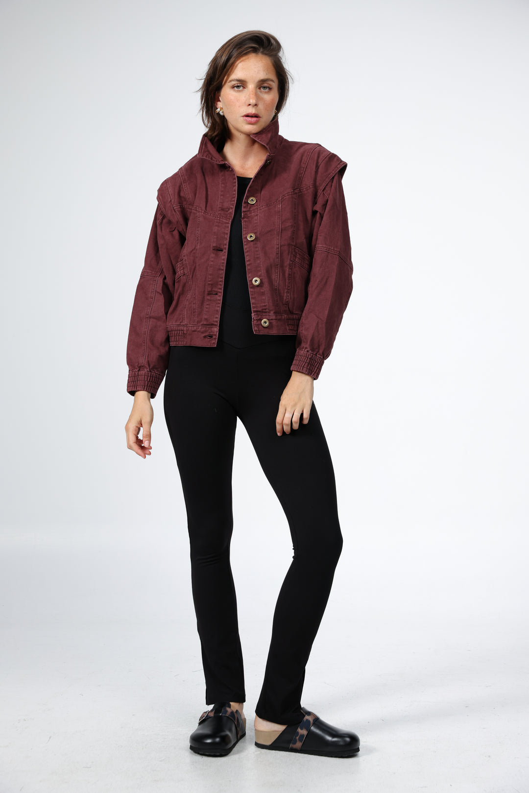 ג'קט ג'ינס אדום עם כפתורים Poetry Wine Denim Jacket