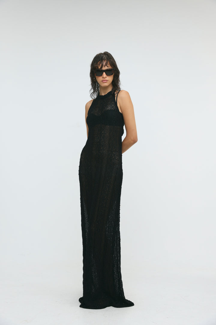 Ibiza Black Lace Halter Dress