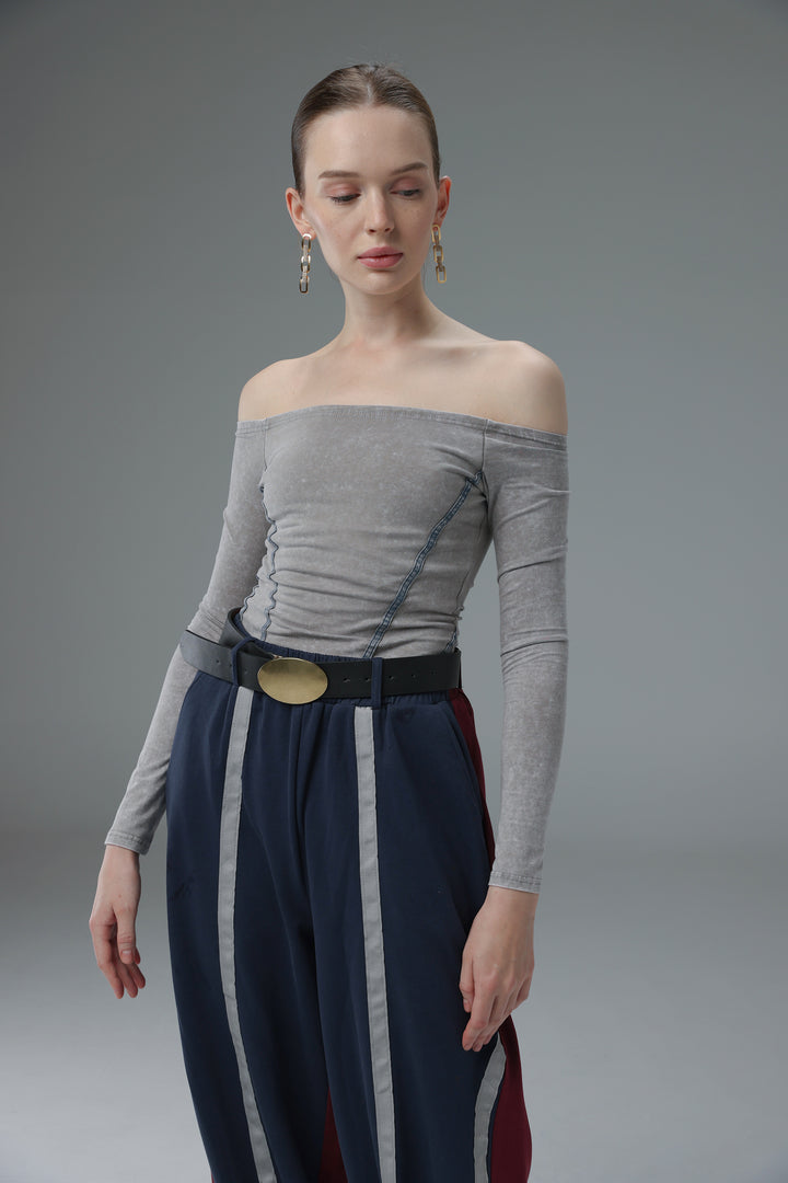 Daniela's Washed Grey Off Shoulder Bodysuit