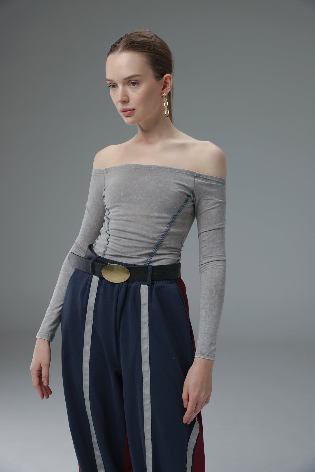 Daniela's Washed Grey Off Shoulder Bodysuit