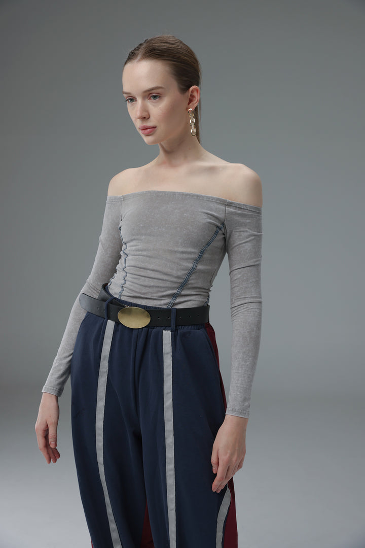 Daniela's Washed Grey Off Shoulder Bodysuit