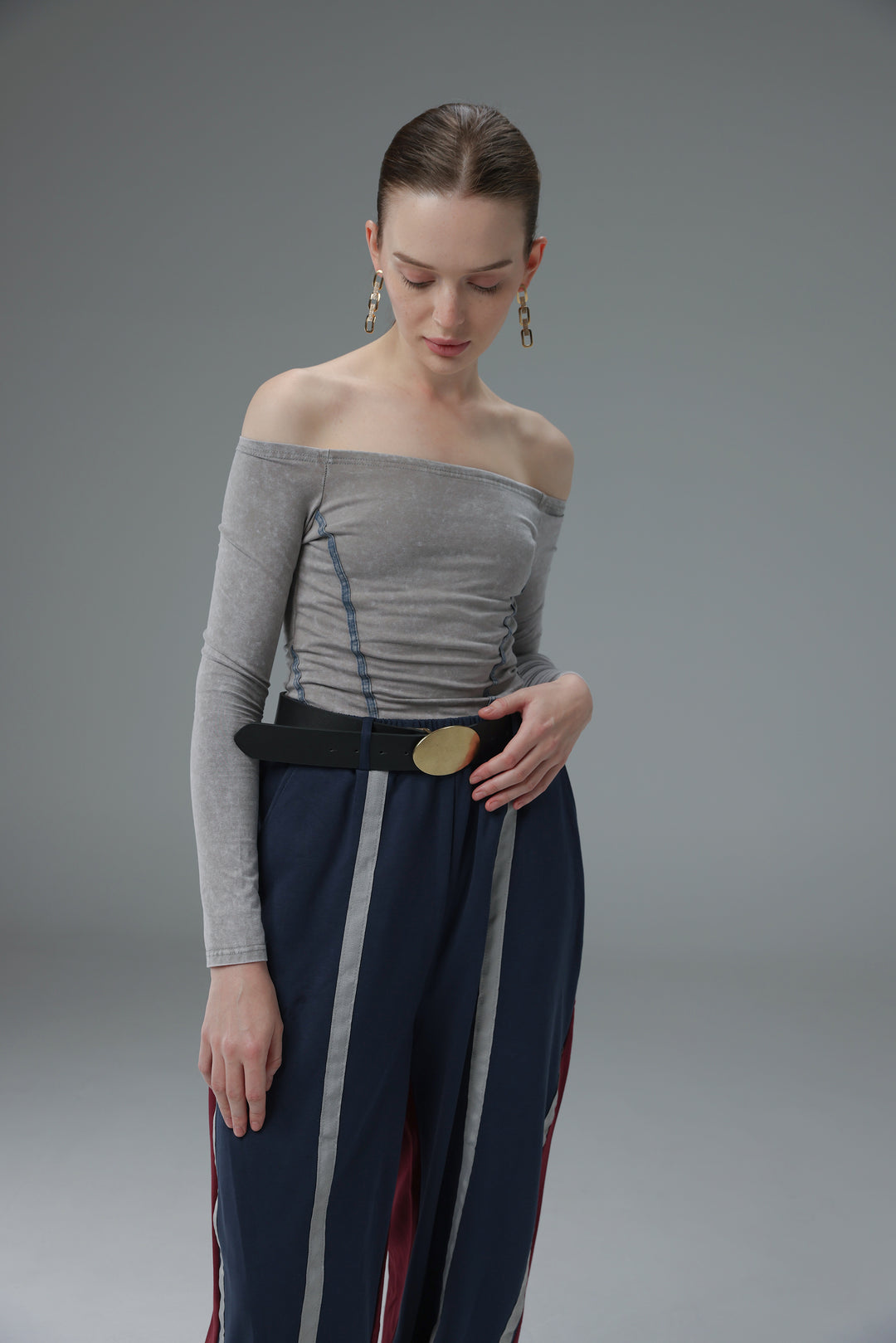 Daniela's Washed Grey Off Shoulder Bodysuit