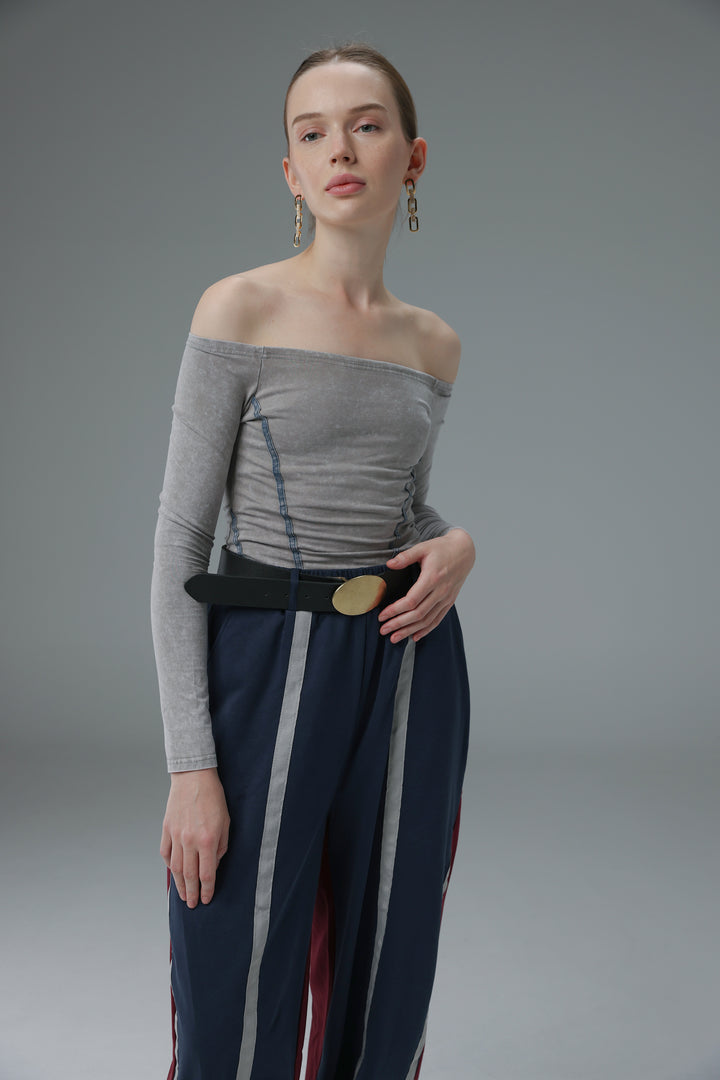 Daniela's Washed Grey Off Shoulder Bodysuit