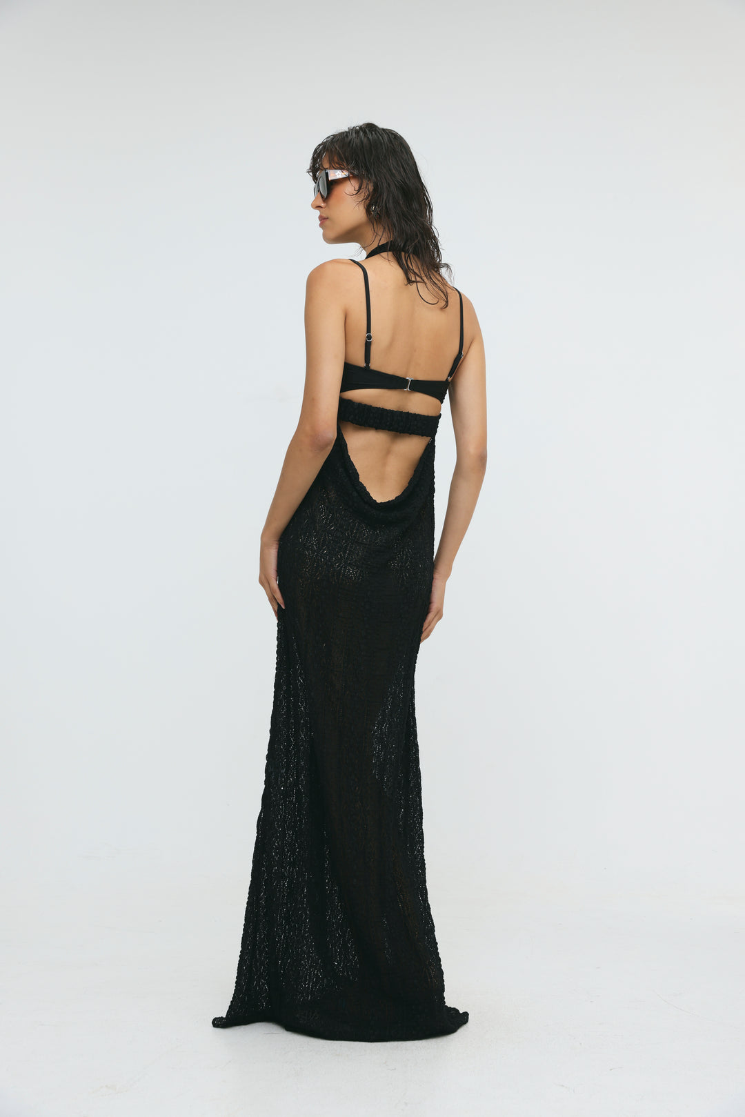 Ibiza Black Lace Halter Dress