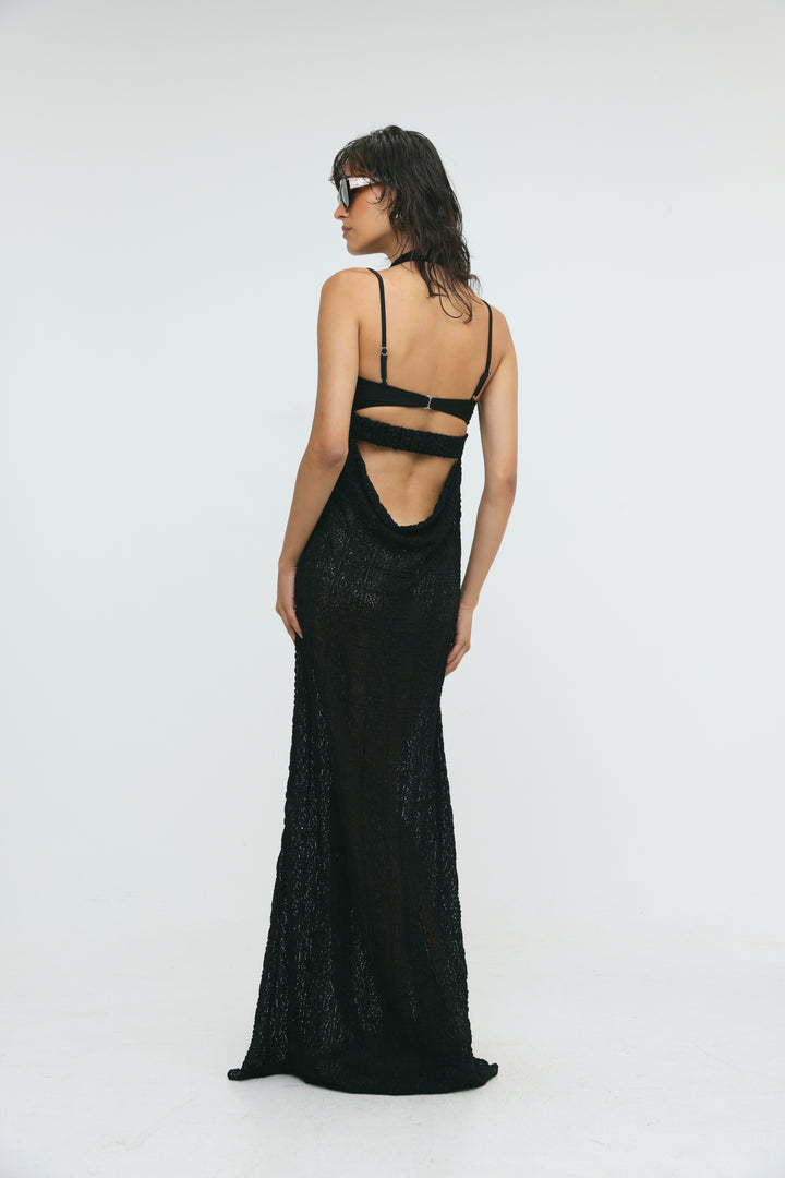 Ibiza Black Lace Halter Dress