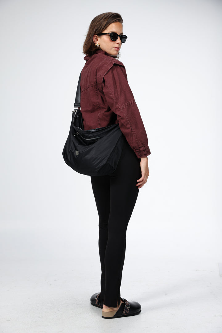 תיק כותנה שחור עם רצועה רחבה מתכווננת Rock Black Bag