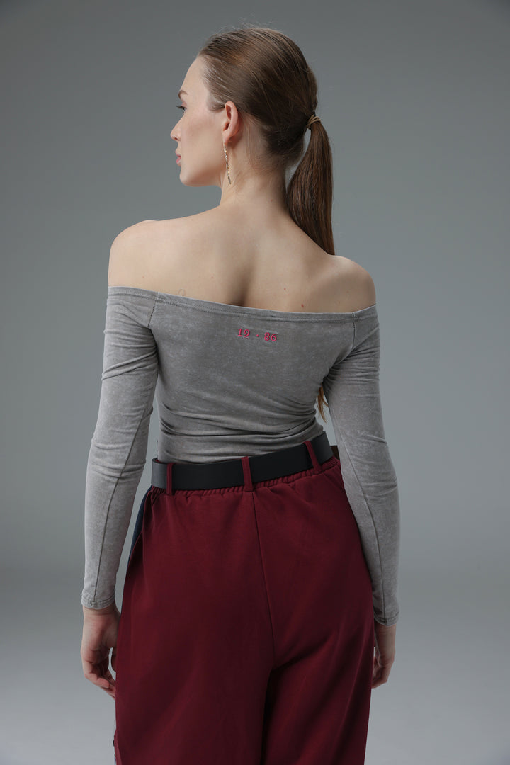 Daniela's Washed Grey Off Shoulder Bodysuit
