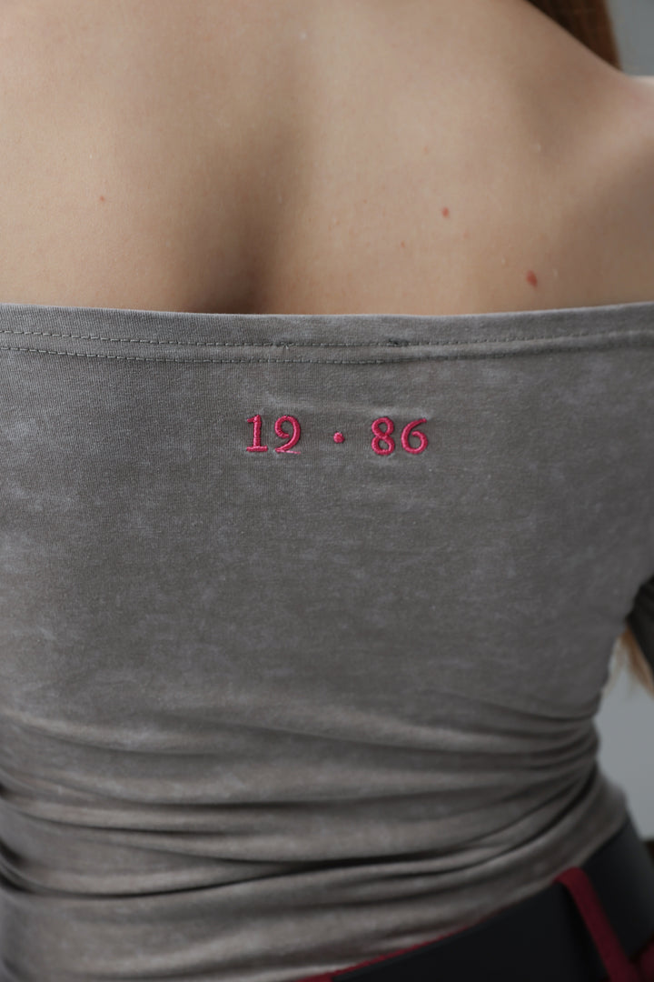 Daniela's Washed Grey Off Shoulder Bodysuit