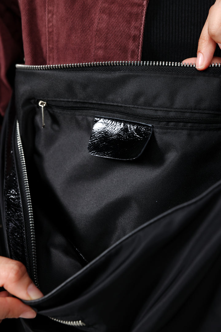 תיק כותנה שחור עם תא פנימי גדול Rock Black Bag
