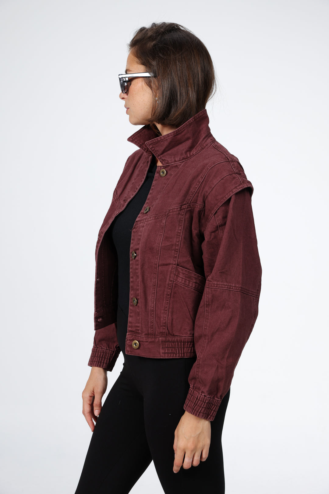 ג'קט אדום נשים עם צווארון רחב Poetry Wine Denim Jacket