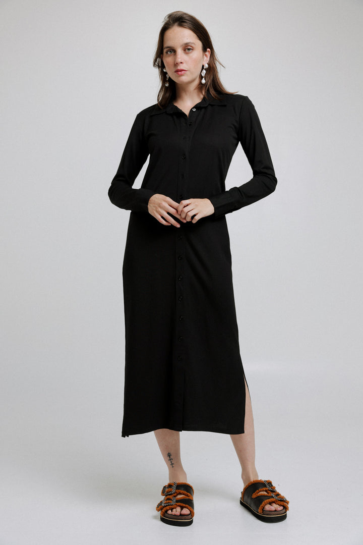 Black Buttoned Polo Dress