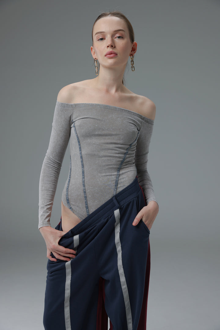 Daniela's Washed Grey Off Shoulder Bodysuit
