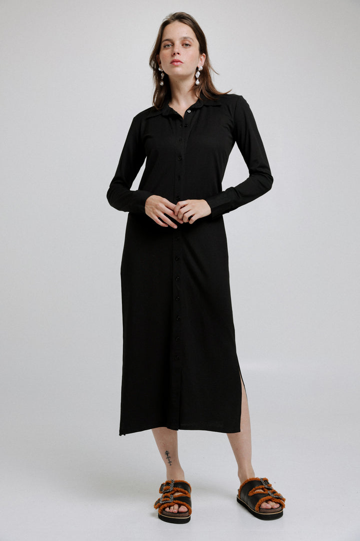 Black Buttoned Polo Dress