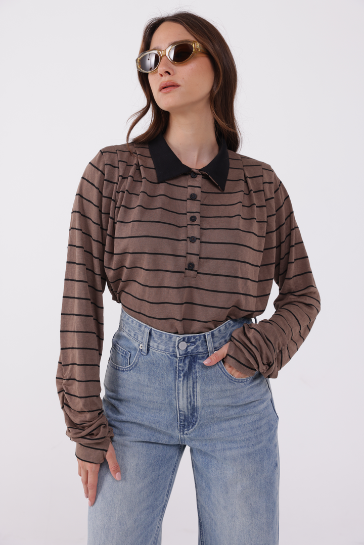 Poenta Brown Striped Polo