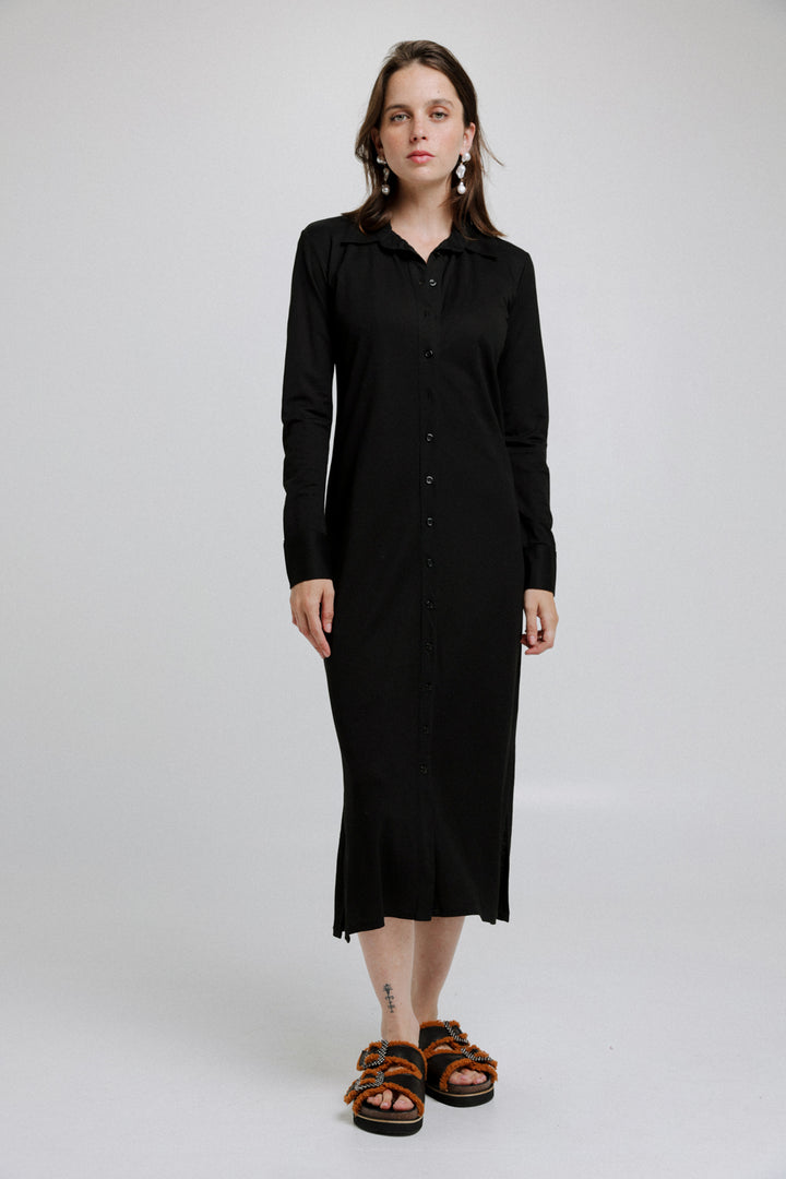 Black Buttoned Polo Dress