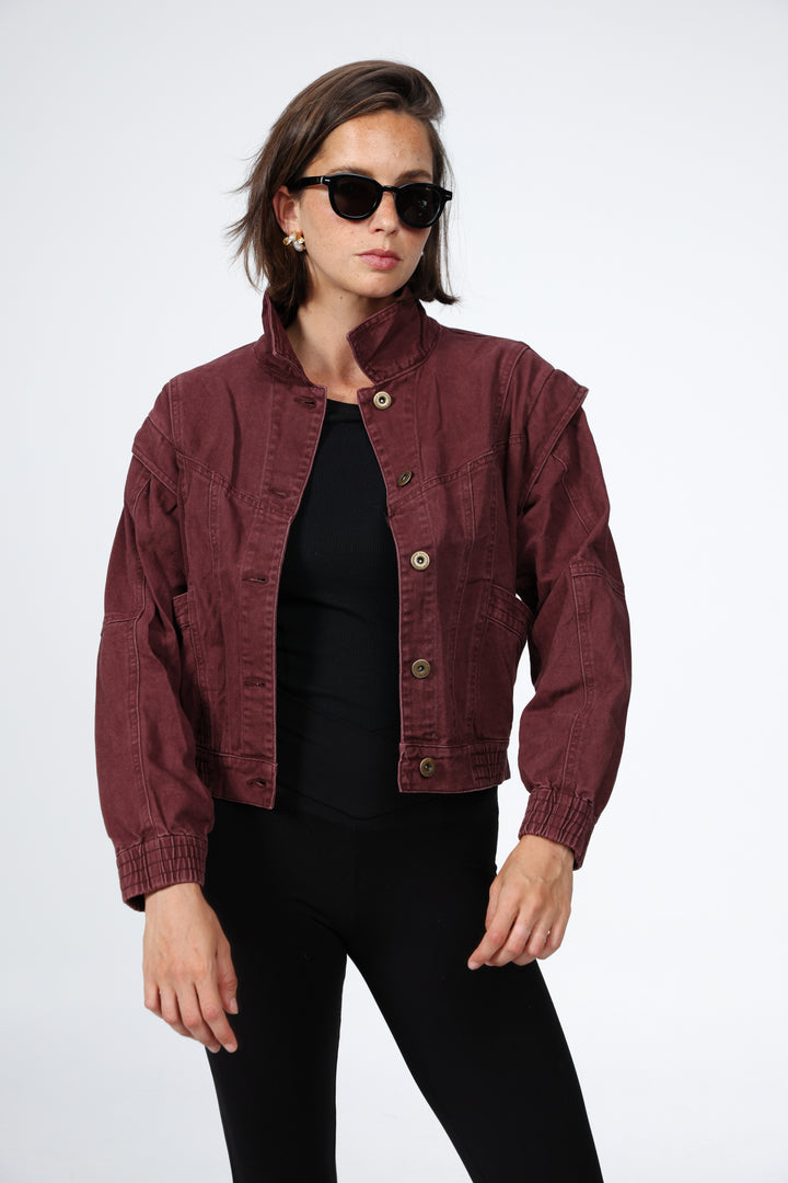 ג'קט אדום בד 100% כותנה Poetry Wine Denim Jacket