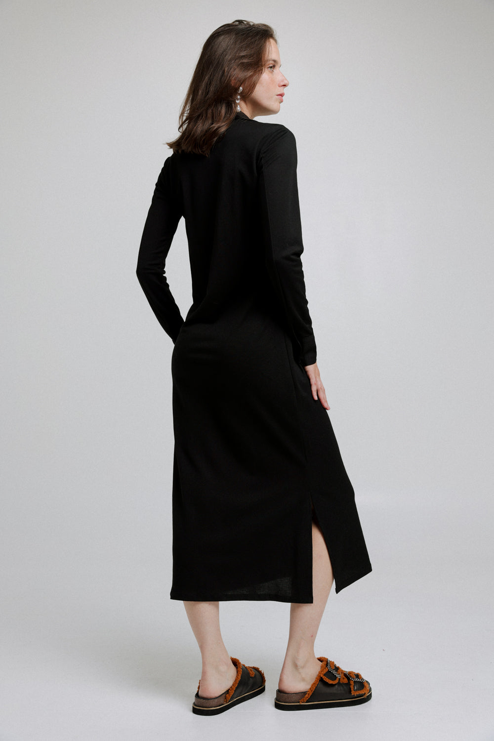 Black Buttoned Polo Dress