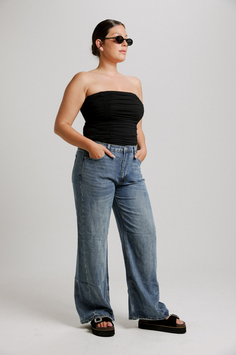 Shore Black Strapless Top