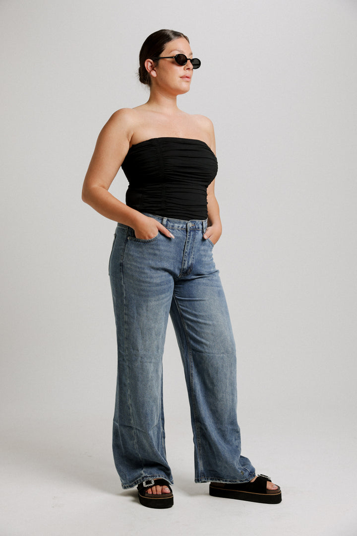 Shore Black Strapless Top