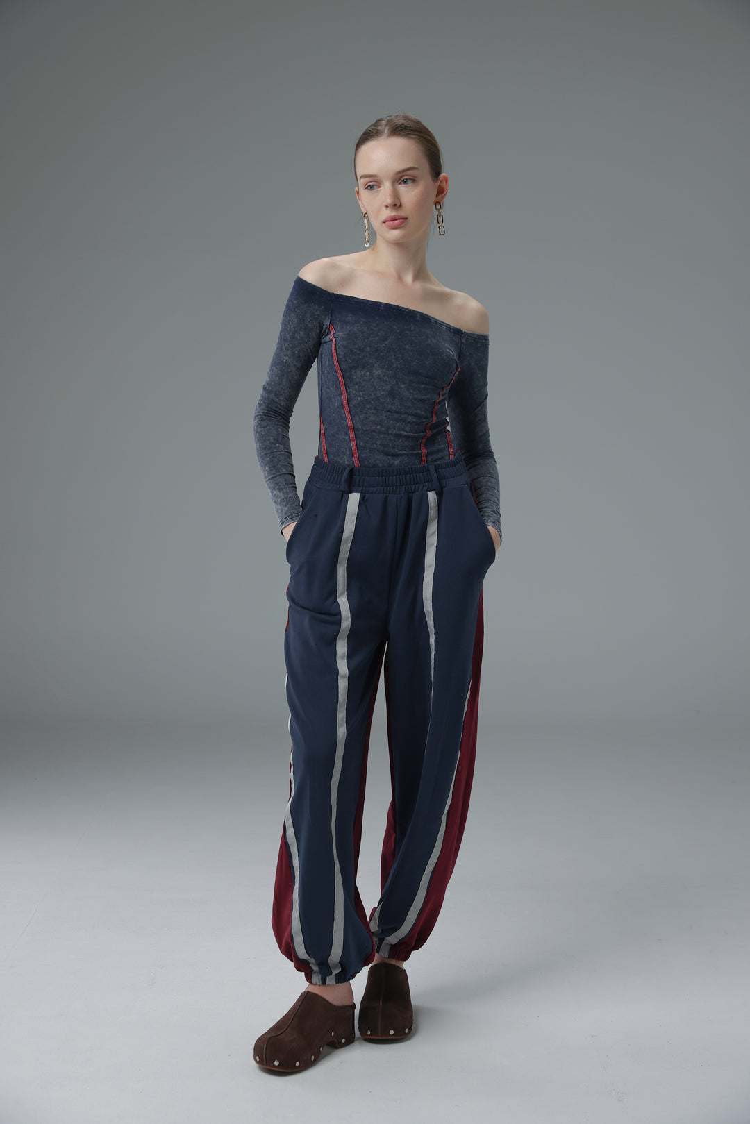 Daniela's Navy/Wine Mix Joggers