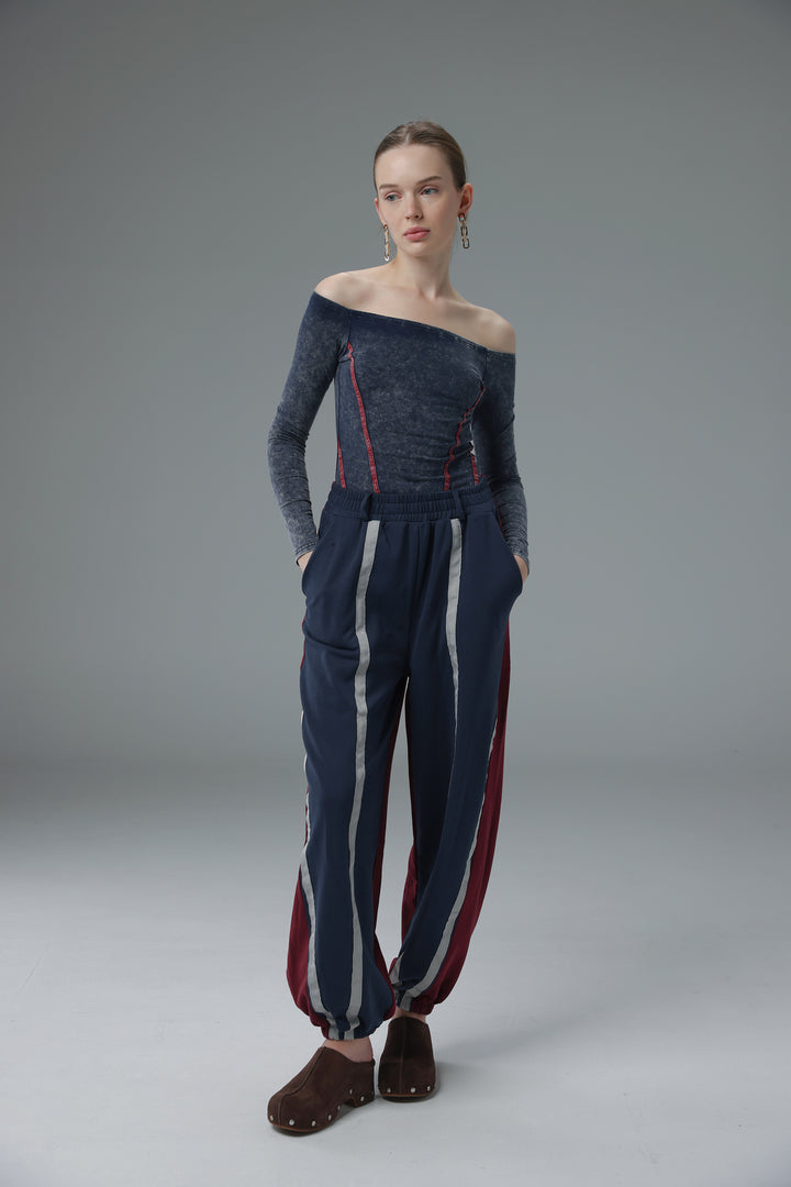 Daniela's Navy/Wine Mix Joggers