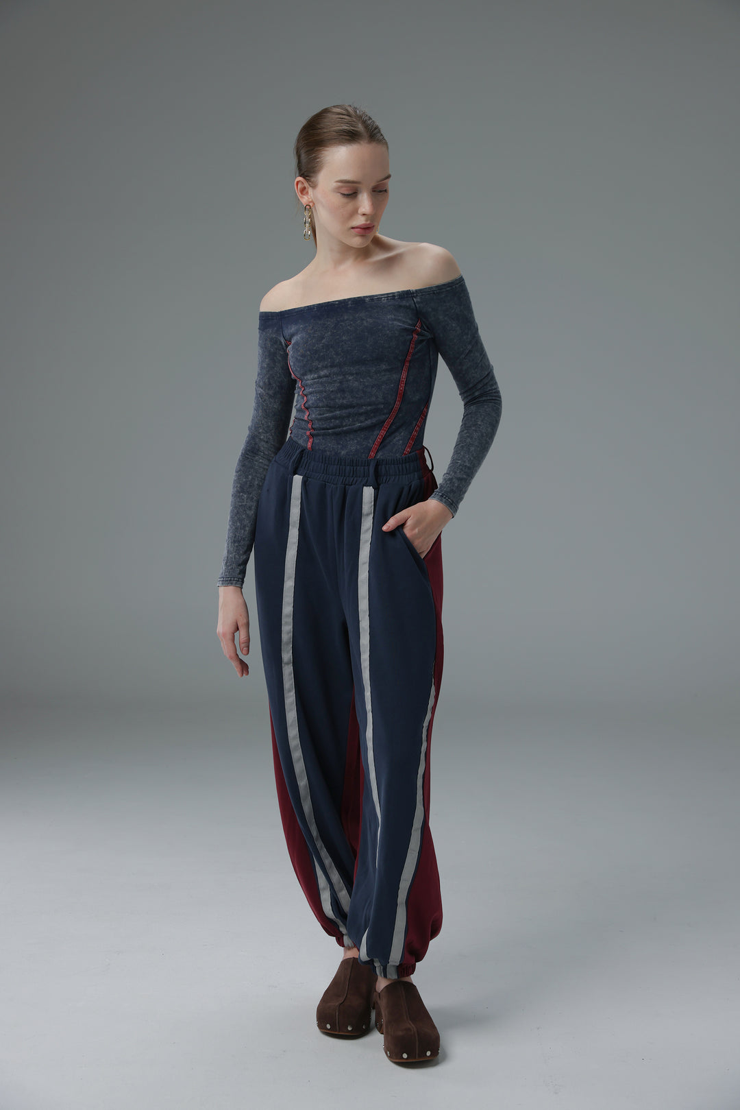 Daniela's Navy/Wine Mix Joggers