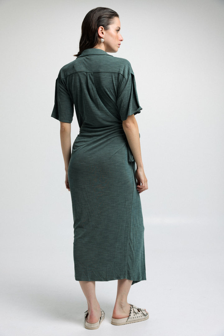  Short Wrap Green Dress שמלה ארוכה בצבע ירוק גב
